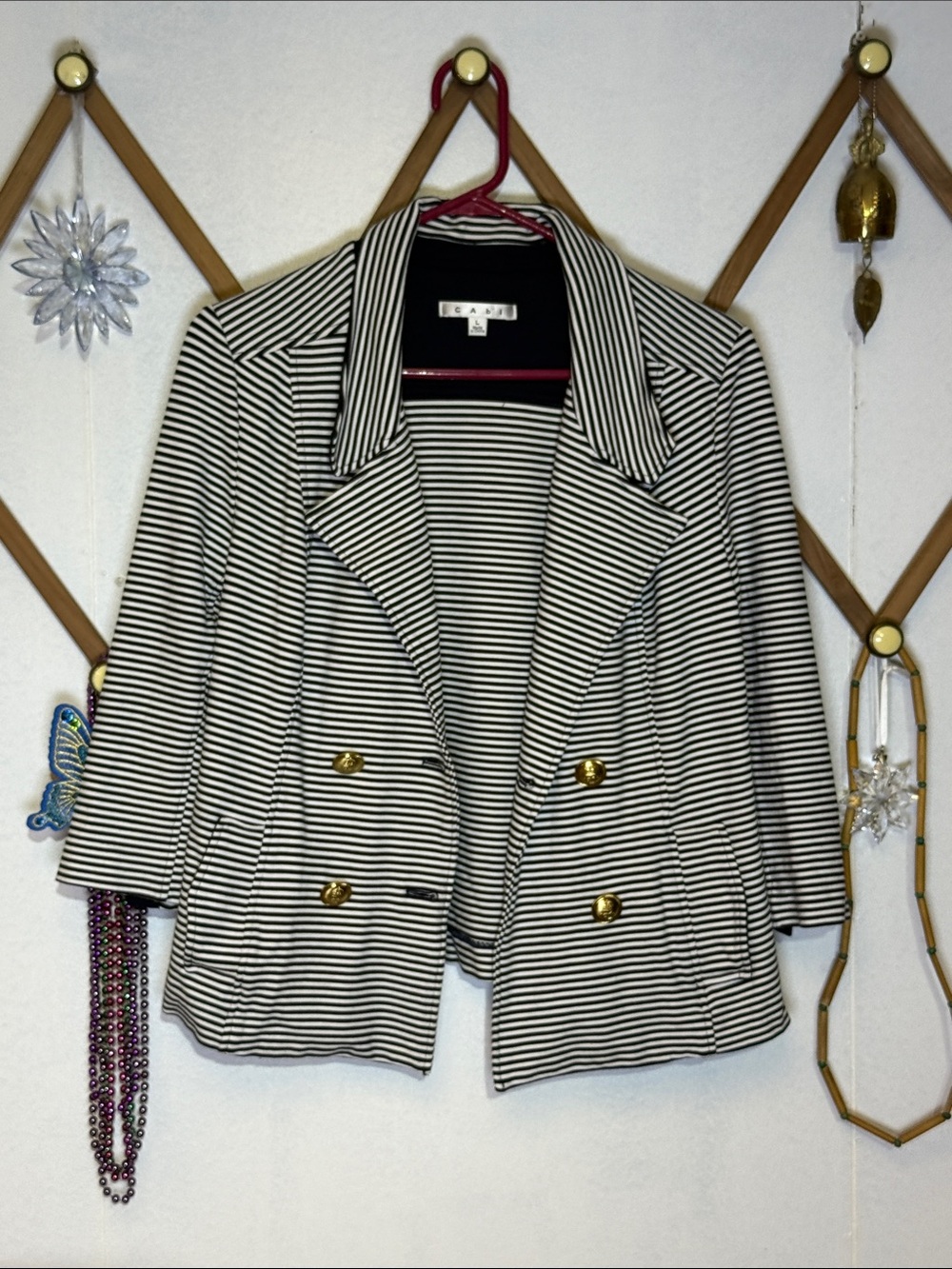 CAbi Navy & White Striped Double-Breasted Blazer